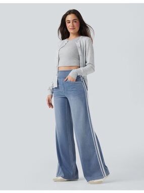 HALARA Light Blue Wide-Leg Jeans with White Side Stripes